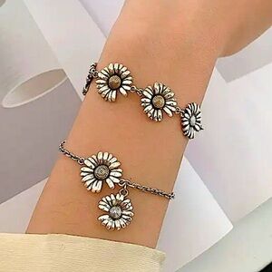 Sterling Silver Sunflower Chain Link Minimalist Bracelet